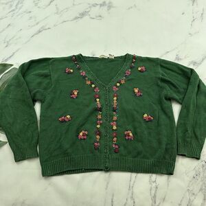 Huntington Ridge Womens Vintge 90s Cardigan Sweater Size L Green Floral Cottage